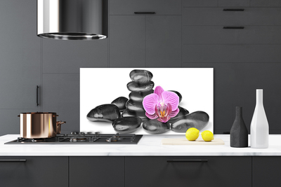 Kitchen Splashback Flower stones art pink black