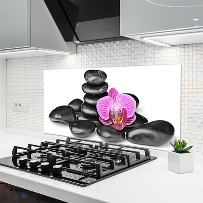 Kitchen Splashback Flower stones art pink black