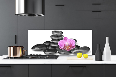 Kitchen Splashback Flower stones art pink black