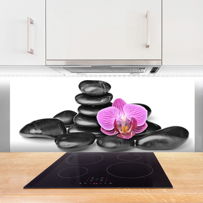 Kitchen Splashback Flower stones art pink black