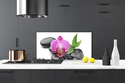 Kitchen Splashback Flower stones art pink black