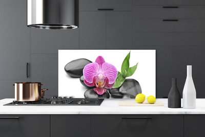 Kitchen Splashback Flower stones art pink black