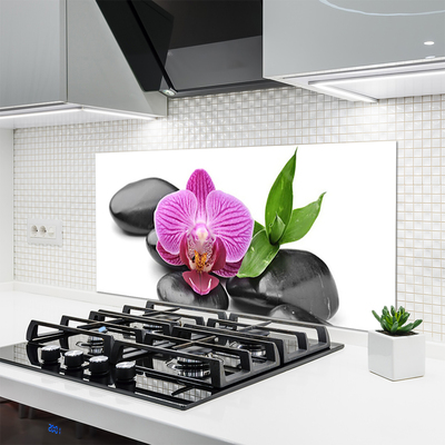 Kitchen Splashback Flower stones art pink black