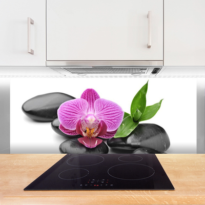 Kitchen Splashback Flower stones art pink black