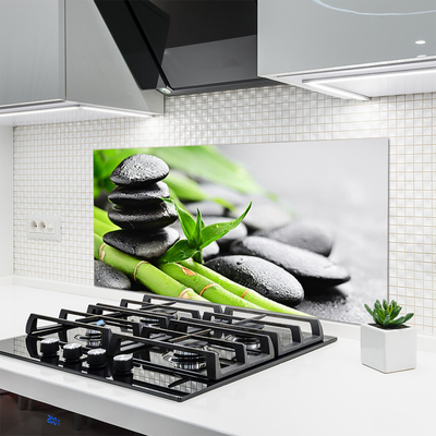 Kitchen Splashback Bamboo tube stones floral green black