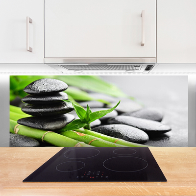 Kitchen Splashback Bamboo tube stones floral green black