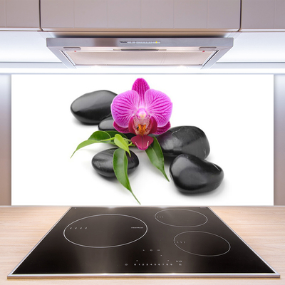 Kitchen Splashback Flower stones art pink black