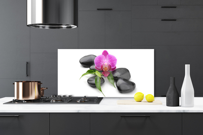 Kitchen Splashback Flower stones art pink black