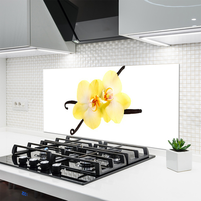 Kitchen Splashback Flowers floral white yellow brown