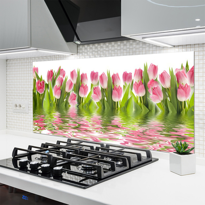 Kitchen Splashback Tulips floral pink green