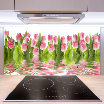 Kitchen Splashback Tulips floral pink green