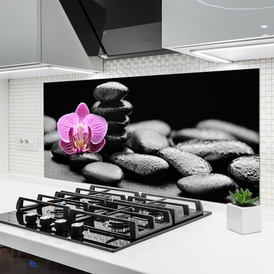 Kitchen Splashback Flower stones art pink black