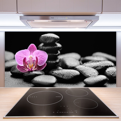 Kitchen Splashback Flower stones art pink black