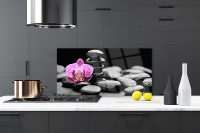 Kitchen Splashback Flower stones art pink black