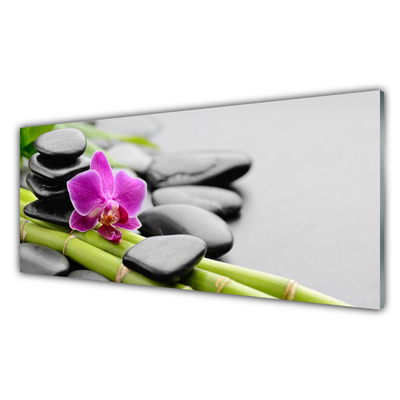 Kitchen Splashback Bamboo tube flower stones art green pink black