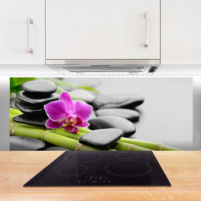 Kitchen Splashback Bamboo tube flower stones art green pink black