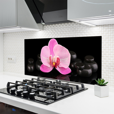 Kitchen Splashback Flower stones floral pink black