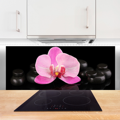 Kitchen Splashback Flower stones floral pink black