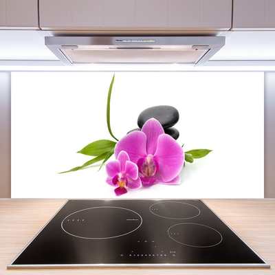 Kitchen Splashback Flower stones floral pink black