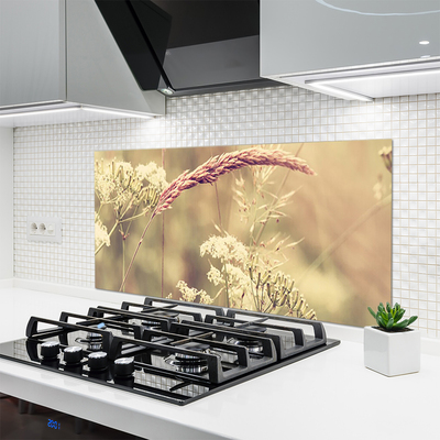 Kitchen Splashback Wild plants floral white brown