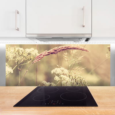 Kitchen Splashback Wild plants floral white brown