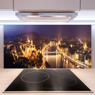 Kitchen Splashback City architecture yellow purple