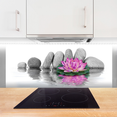 Kitchen Splashback Flower stones art pink grey