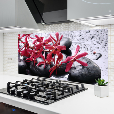 Kitchen Splashback Flower stones art black red