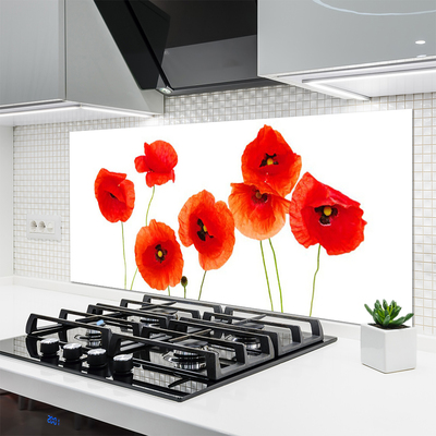 Kitchen Splashback Poppies floral red black