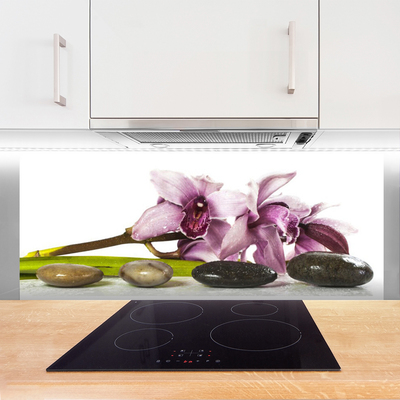 Kitchen Splashback Flower stones floral pink grey black