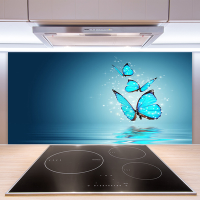 Kitchen Splashback Butterflies art blue