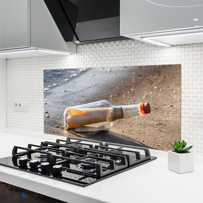 Kitchen Splashback Message in a bottle art white grey