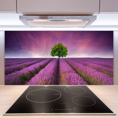 Kitchen Splashback Meadow tree nature pink green purple