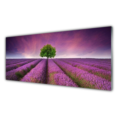 Kitchen Splashback Meadow tree nature pink green purple