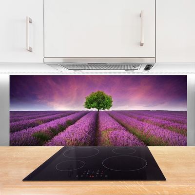 Kitchen Splashback Meadow tree nature pink green purple