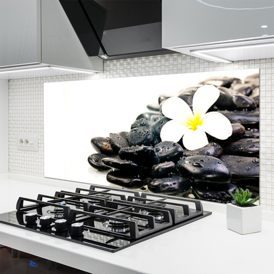 Kitchen Splashback Flower stones art white black