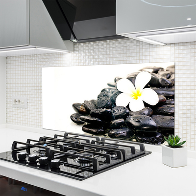 Kitchen Splashback Flower stones art white black