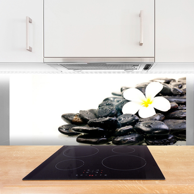 Kitchen Splashback Flower stones art white black