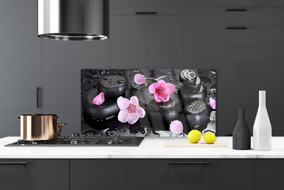 Kitchen Splashback Flower stones art pink black