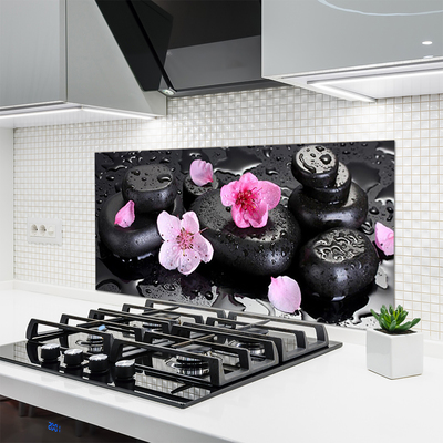 Kitchen Splashback Flower stones art pink black