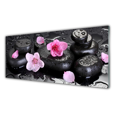 Kitchen Splashback Flower stones art pink black