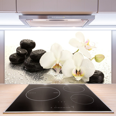 Kitchen Splashback Flower stones floral white black