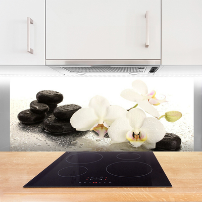 Kitchen Splashback Flower stones floral white black