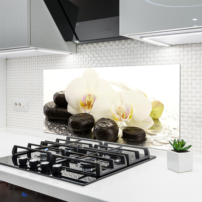 Kitchen Splashback Flower stones art white black