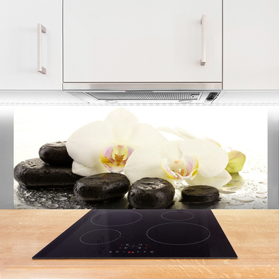 Kitchen Splashback Flower stones art white black