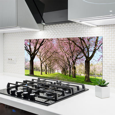 Kitchen Splashback Footpath trees nature brown pink green