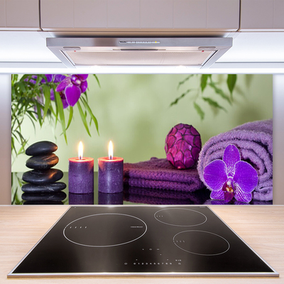 Kitchen Splashback Stones candle towels art black pink purple