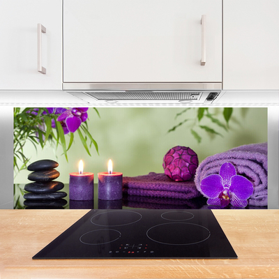 Kitchen Splashback Stones candle towels art black pink purple