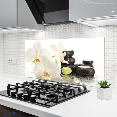 Kitchen Splashback Flower stones floral white black