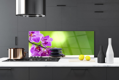 Kitchen Splashback Flower stones floral pink black